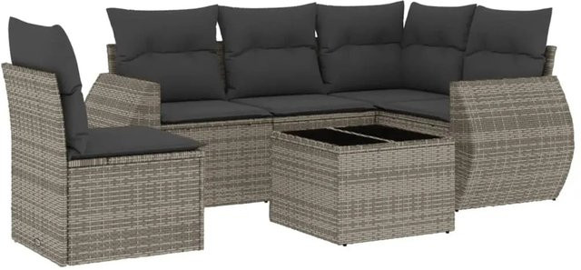 vidaXL 6-teilige Garten-Sofagarnitur aus Poly-Rattan mit Kissen in Grau - Bild 1