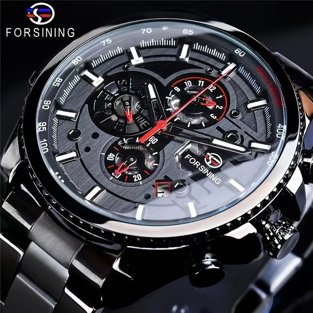 FORSINING Armbanduhr Automatik, Edelstahl, Schwarz, Herren - Bild 1