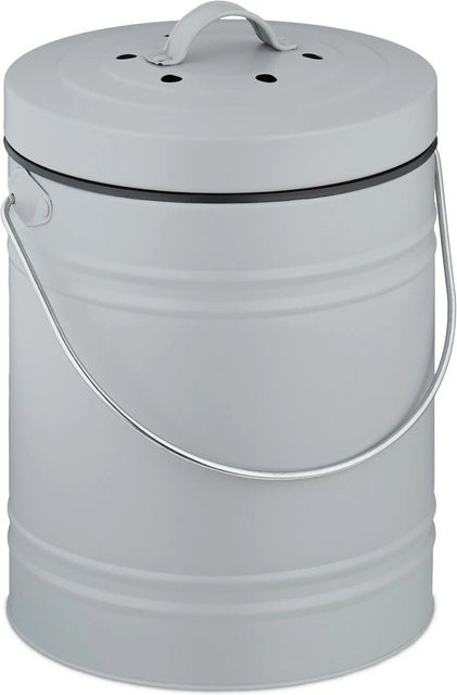 Relaxdays Komposteimer aus Eisen mit Geruchsfilter, Grau, B: 30 cm, T: 22,5 cm, H: 20,5 cm - Bild 1