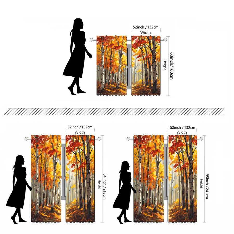 2er-Set Bindegardinen Herbstwald mit Ahorn-Motiv in Gelb, digital bedruckte Vorhänge für Wohnzimmer und Schlafzimmer, B: 132 cm, H: 160 cm - Bild 3