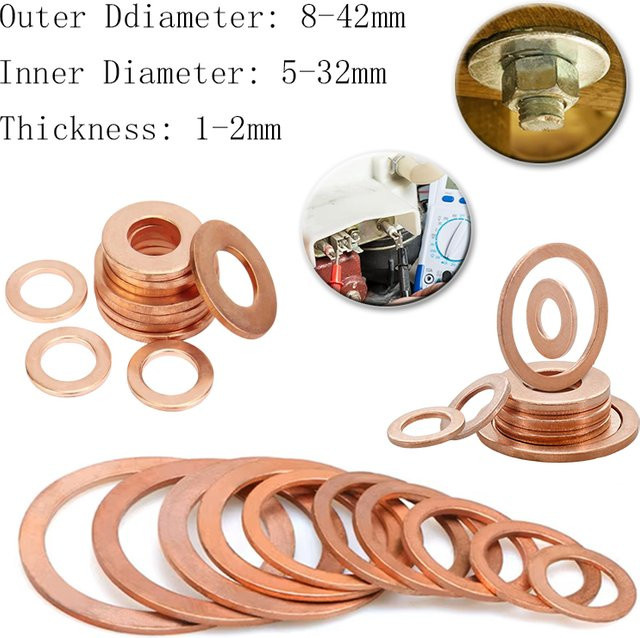 Kupfer Unterlegscheiben und Dichtungsset für Sumpfstecker in Gold, Sortiment mit M5 bis M32 - Bild 1