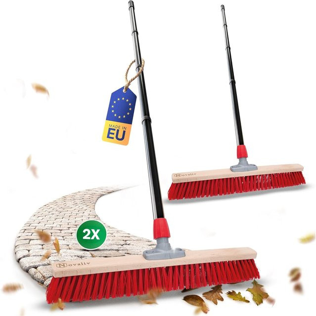 Novaliv 2er Set Straßenbesen mit Stiel, Gartenbesen mit harten Elaston-Borsten für Außenbereich, Breite: 60 cm - Bild 1