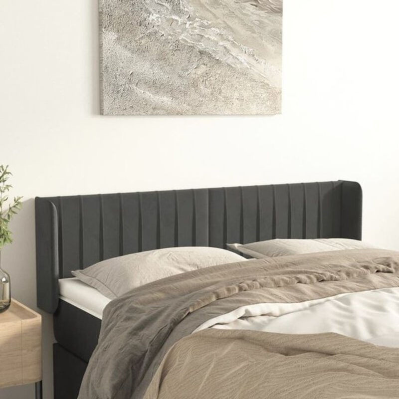 vidaxl Kopfteil mit Ohren in Dunkelgrau Anthrazit aus Samt B/H: 147 x 78/88 cm, Tiefe: 16 cm - Bild 1