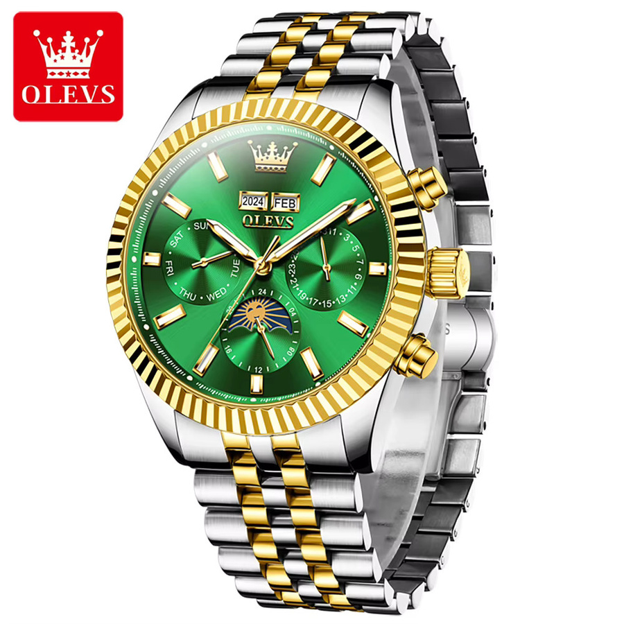 OLEVS Armbanduhr, Automatik, Gold, Edelstahl, Mondphase, Herren - Bild 7