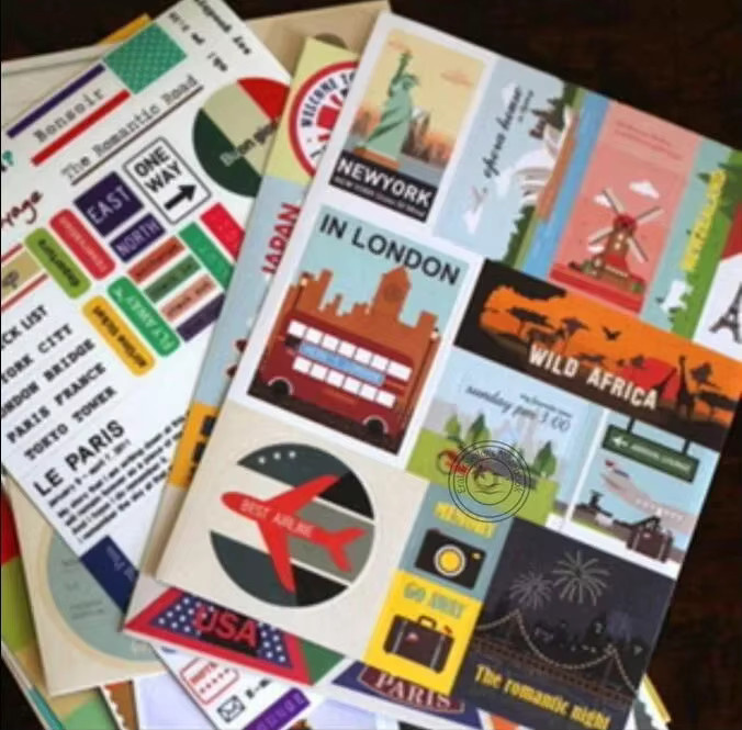 Vintage Voyage Reise Themen Stempel Aufkleber für Scrapbooking und Junk Journals in Multicolour - Bild 3