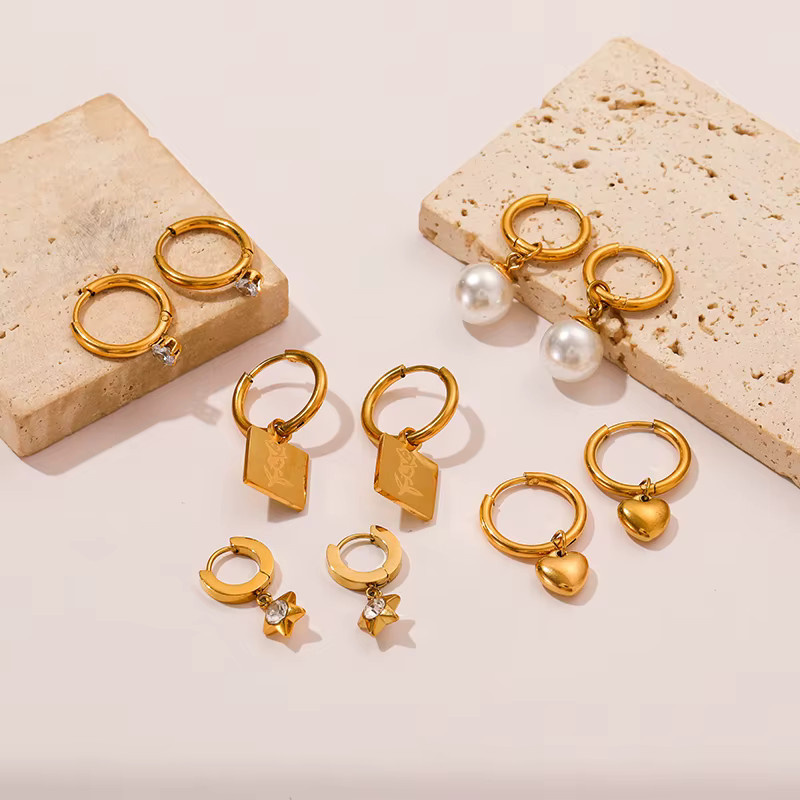 EILIECK Creolen Edelstahl, Gold, Perle, Damen - Bild 1