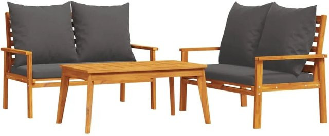 vidaXL 3-tlg Garten-Lounge-Set aus Massivholz Akazie mit Kissen in Braun und Grau - Bild 1