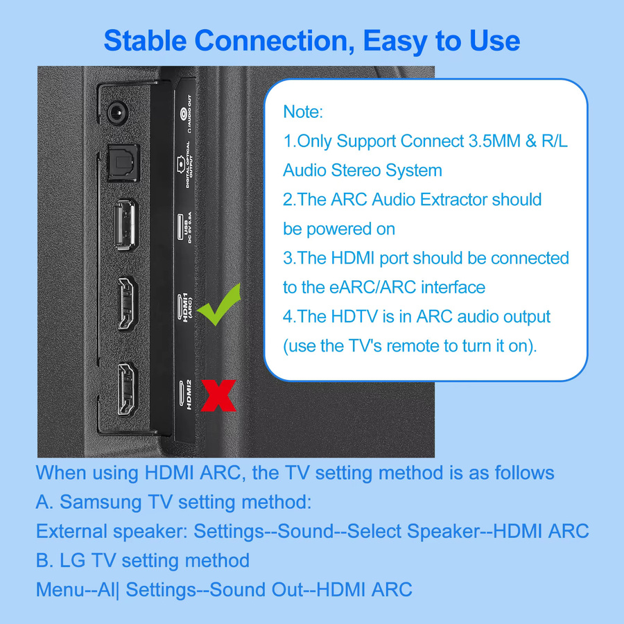 Wiistar HDMI ARC Audio-Extraktor in Schwarz mit 3,5 mm Klinke und RCA L/R für HDTV, Soundbar und Verstärker - Bild 3