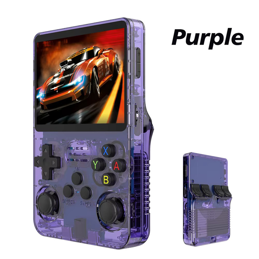 BOYHOM Retro Handheld-Videospielkonsole mit Linux-System, 3,5-Zoll-IPS-Bildschirm, Tragbarer Taschenvideospieler in Purple, 64GB - Bild 1