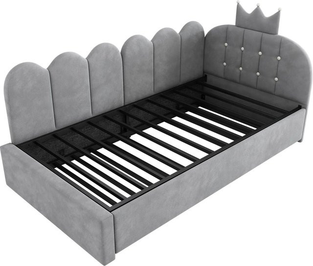 Merax Schlafsofa als Ausziehbett für Kinderzimmer in Grau mit Samtbezug B/T/H: 90 x 200 x 136 cm - Bild 1