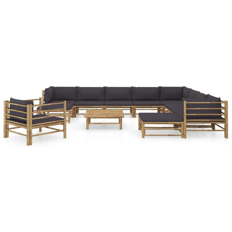 vidaXL 12-tlg Garten-Lounge-Set aus Bambus mit dunkelgrauen Kissen - Bild 2
