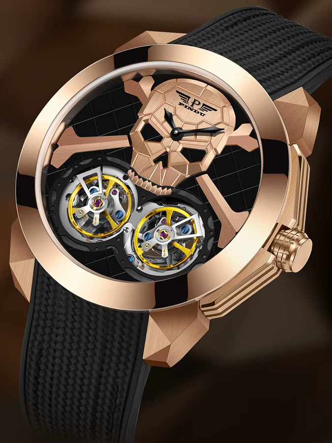 PINDU Armbanduhr, Automatik, Edelstahl, Bicolor, Schwarz, Gold, 45,5 mm, Herren - Bild 5