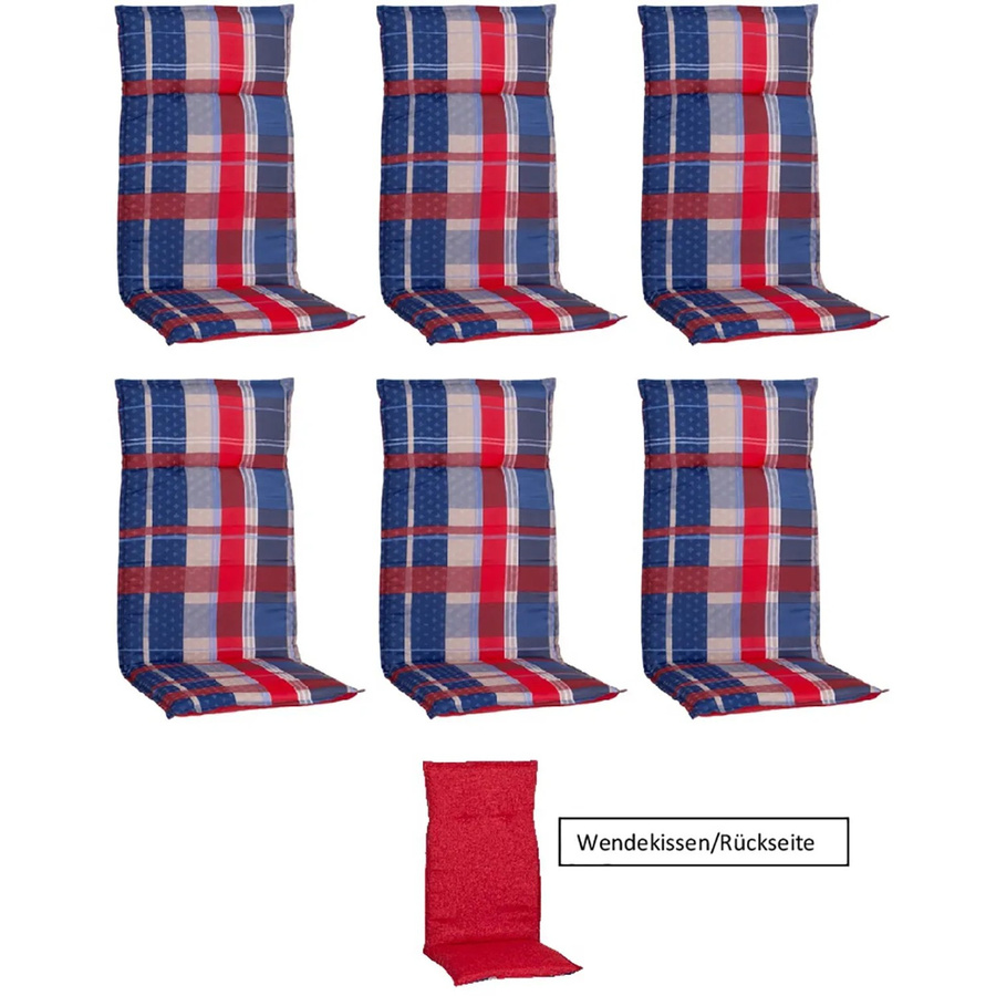 Beo Sitzauflage Gold Coast für Hochlehner 6er-Set, Rot kariert, B/H: 120 x 48 cm - Bild 2