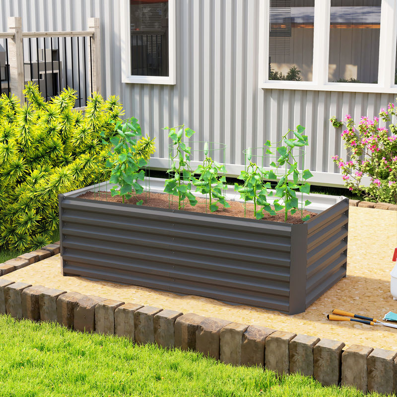 Outsunny Hochbeet Metall Dunkelgrau B/T/H: 180 x 90 x 57,5 cm Wetterfestes Gartenbeet mit Stützstange und offenem Boden für Kräuter und Pflanzen - Bild 2