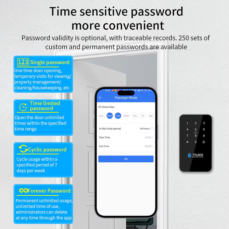 BSTUOKEY IP67 Wasserdicht Smart Lock mit TTlock App, Fingerabdruck, Passcode, Bluetooth und 13,56 MHz Karte, Outdoor Zugangskontrolltastatur in Schwarz oder Silber - Bild 4