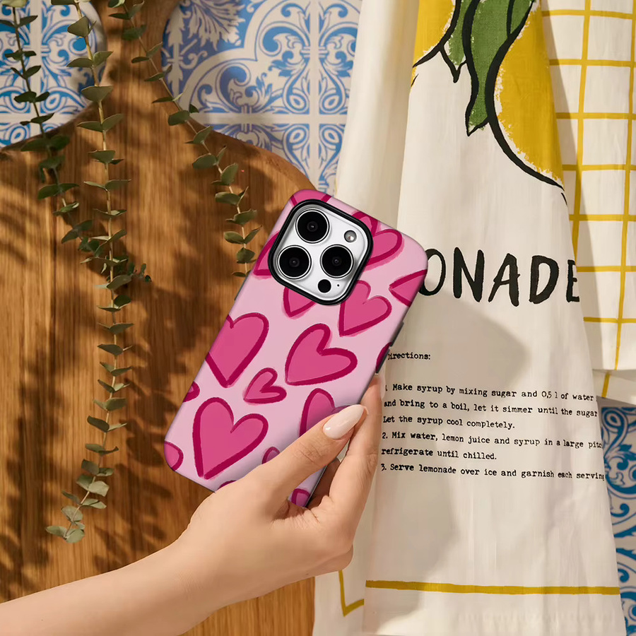 Rosa Liebesherz Handyhülle für Apple iPhone kompatibel mit iPhone 16 15 14 13 12 11 Pro Max Plus X XS XR XS Max 7 8 mit doppelschichtiger Rückseite - Bild 4