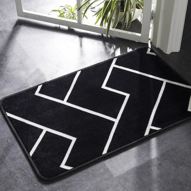 Honlaker Badematte mit geometrischem Muster in Schwarz und Weiß, superweich und saugfähig, rutschfest, B/B: 60 x 90 cm - Bild 1