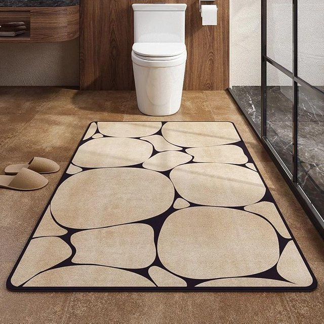 Rutschfeste und schnelltrocknende Kieselgur-Absorptionsmatte für das Badezimmer in Beige, B/T: 60 x 40 cm - Bild 1