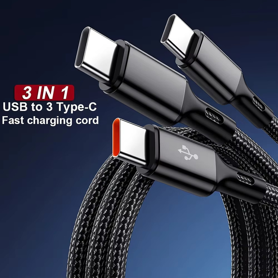 3in1 USB auf Typ C Schnelllade-Datenkabel mit 100 W Leistung, USB-A auf USB-C Ladekabel in Schwarz und Rot - Bild 1