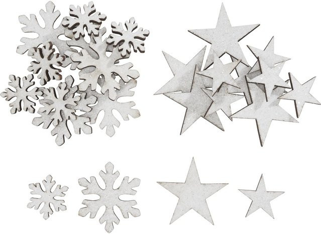 VBS Streuteile-Mix Schneeflocke und Stern aus Sperrholz in Weiß für Winter und Weihnachten - Bild 1