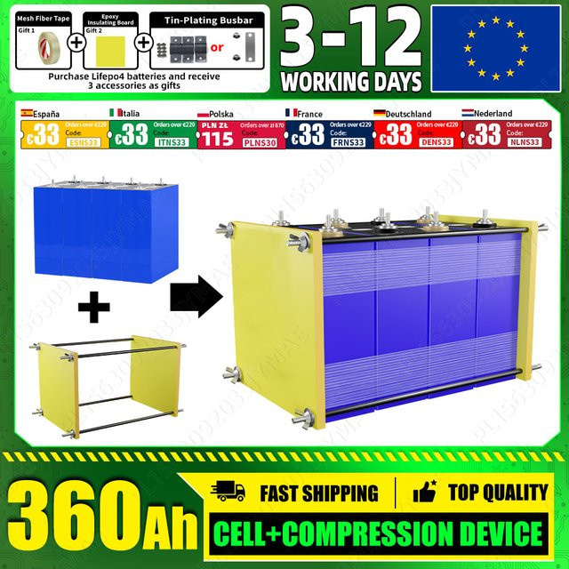 Futuraglow LiFePO4 Batterie 360Ah 3,2V mit Klemmrahmen und Zubehör für Solar, RV und Wohnmobile in Blau - Bild 1