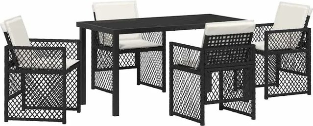 vidaXL Garten Essgruppe aus Poly-Rattan und Stahl in Schwarz, 5-teilig mit rechteckigem Tisch - Bild 1