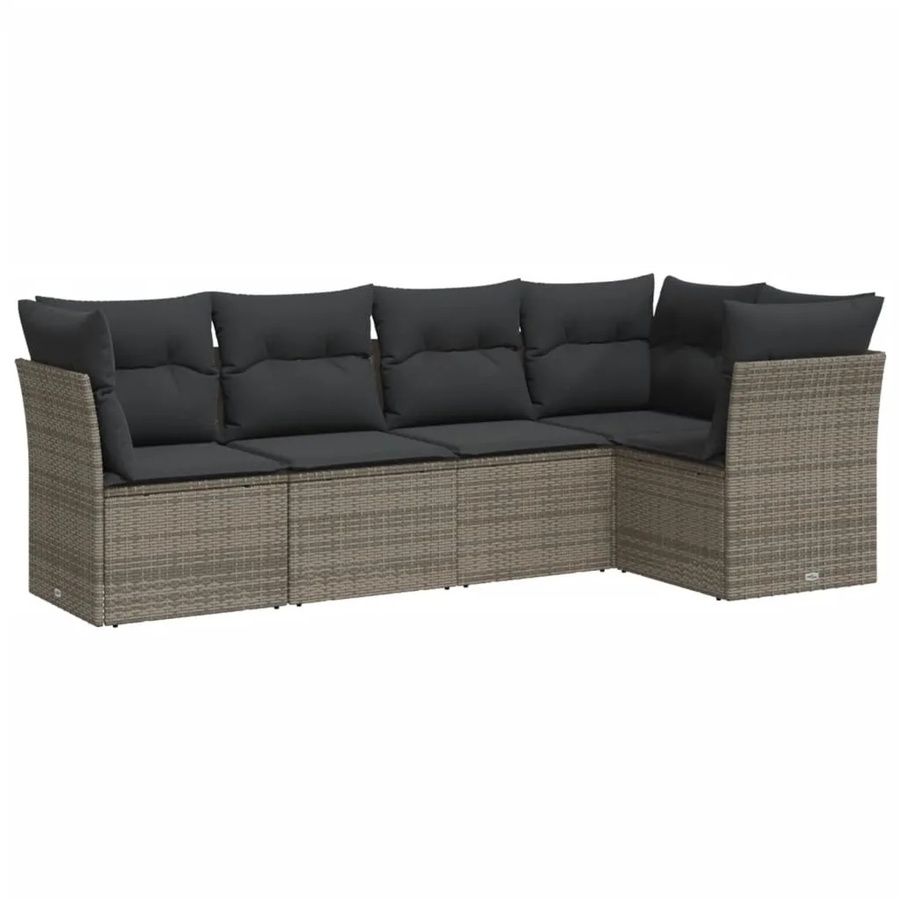 vidaXL 5-tlg. Garten-Sofagarnitur in L-Form aus grauem Poly-Rattan mit Sitzkissen und Stauraum - Bild 2