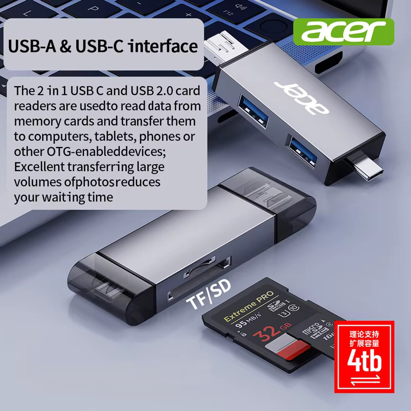 YINDIAOxACER 4-in-2 USB und Typ-C Dockingstation mit Micro SD und TF Kartenleser für Laptop, Tablet und PC - Bild 2