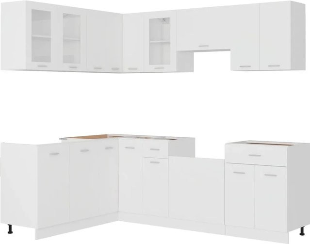 vidaXL 11-tlg Küchenzeile Modell 3 in Weiß aus Holzwerkstoff mit Glastüren und Ecklösung - Bild 1