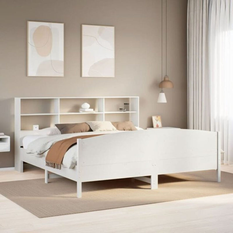 Massivholzbett mit Regal von Vidaxl aus Kiefer in Weiß, B/T/H: 180 x 200 x 110 cm - Bild 1