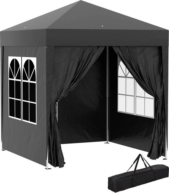 Furnicato Faltpavillon Bierzelt Schwarz mit 4 Seitenwänden und 2 Fenstern B/T/H: 200 x 200 x 240 cm - Bild 1
