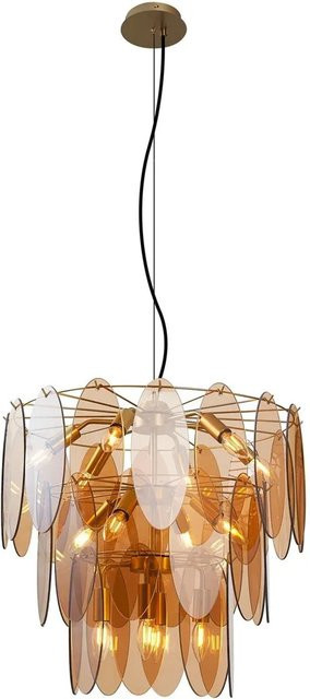 QAZQA Art Déco Hängelampe in Gold mit ovalem bernsteinfarbenem Glas für 14 Lichter - Bild 1
