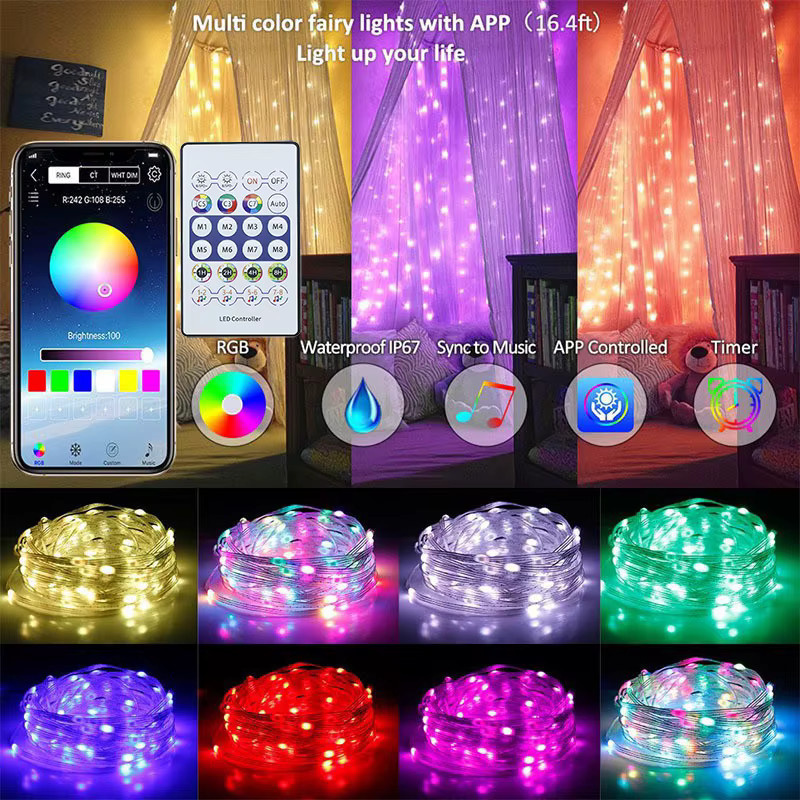 IEEYEEY RGBIC USB LED Lichterkette mit Bluetooth App-Steuerung und 8 Modi, Multicolour für Weihnachtsbaum, Garten, Hochzeit und Party - Bild 2