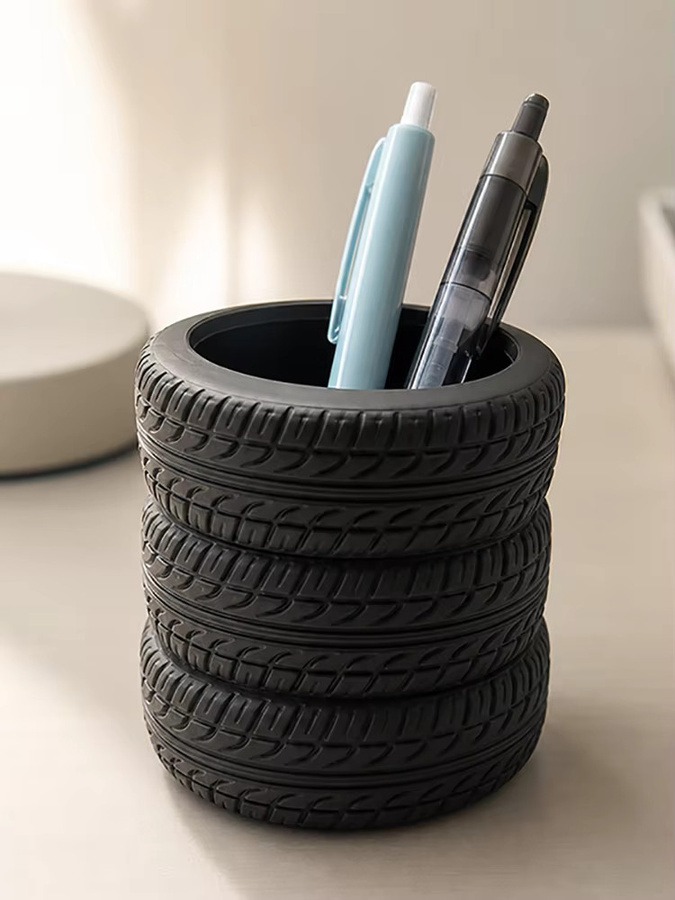 Schreibtisch-Organizer in Reifenform als Stifthalter und Aufbewahrungsbox für Schreibwaren oder Make-up Pinsel, Schwarz - Bild 6