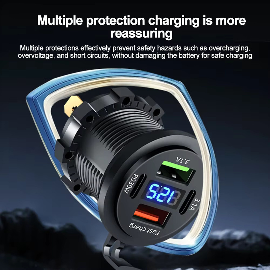 KEBETEME 83W Autoladegerät mit PD30W Schnellladung, Dual USB und Typ C Steckdose, inklusive Voltmeter, Schwarz - Bild 4