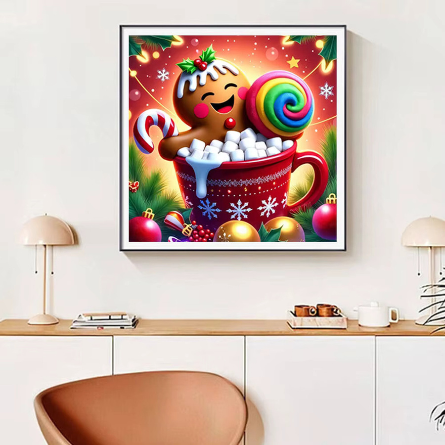 YUTTEE Diamant-Mosaik Set Weihnachts-Kaffeetasse mit Lebkuchenmann und Lutscher, Multicolor, 20 x 20 x 20 cm - Bild 2