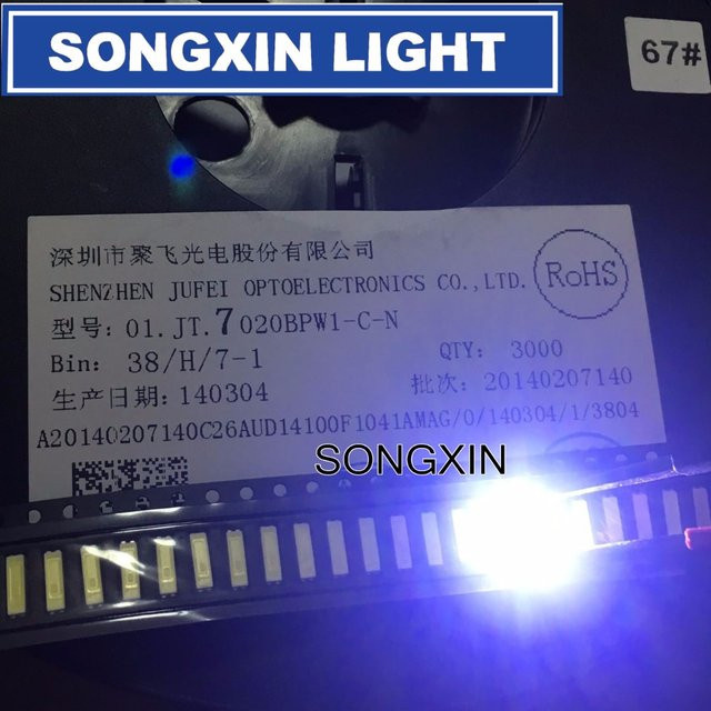 50 Stück Jufei LED 7020 Lichtperlen für LCD TV Hintergrundbeleuchtung, Kühlweiß, 0,5 W, 3 V, 54 lm - Bild 1