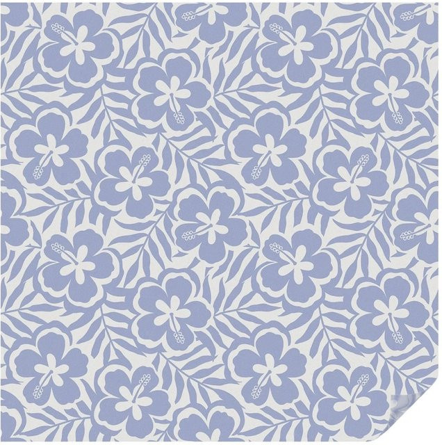 Tulup Fensterfolie Hibiskusblüten in Blau, blickdichte Milchglasfolie mit floralem Design, Breite: 100 cm, Höhe: 100 cm - Bild 1