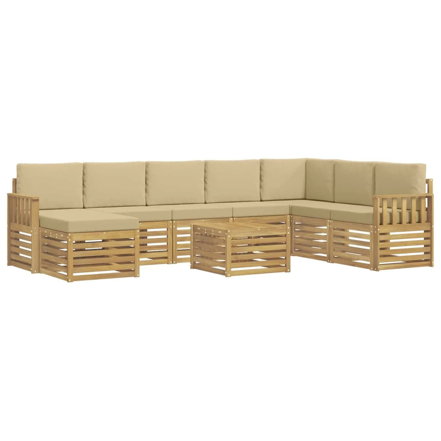 vidaXL Outdoor-Sofagarnitur 7-teilig in L-Form aus Akazienholz mit Polstern, Weiß und Beige, B/T/H: 59 x 59 x 37 cm - Bild 2
