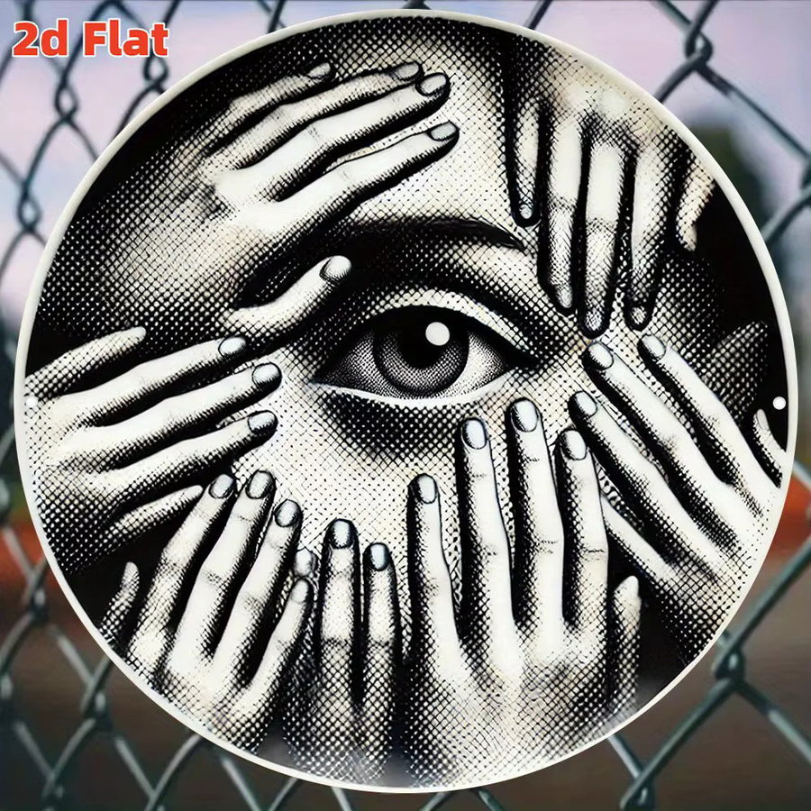 2Dflat Dekoplatte Hand Covering Eyes, runde Wandtafel aus Aluminium in Schwarz, Durchmesser: 20 cm - Bild 4