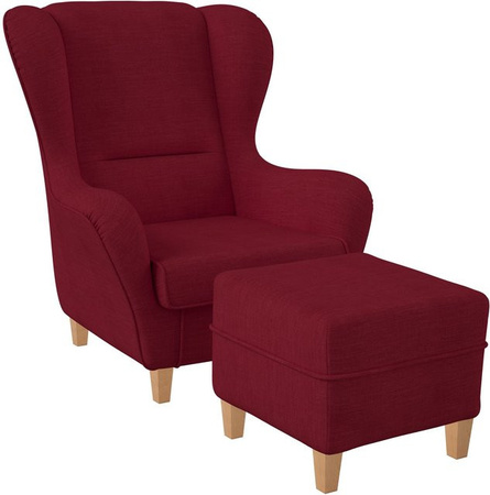 Supellex Sofia Ohrensessel mit Hocker Design Vienna in Rubin-Rot