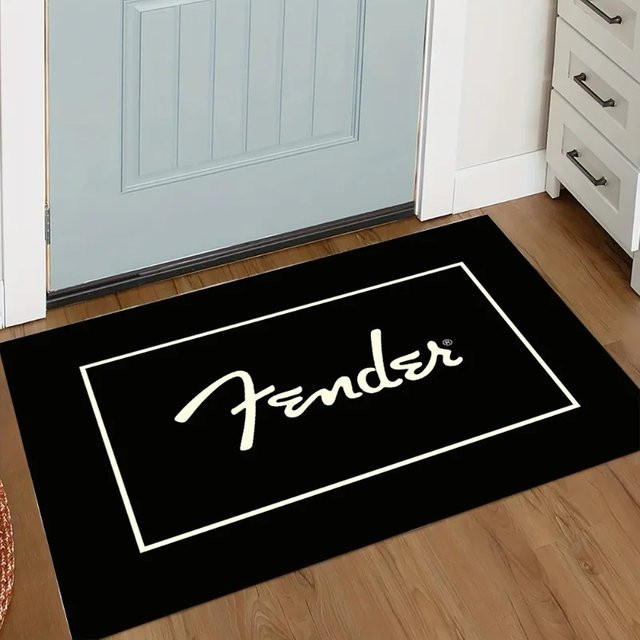 VIKAMA Fender Logo Gitarren-Teppich, rechteckige Musikraum-Matte in Schwarz-Weiß, waschbar - Bild 1