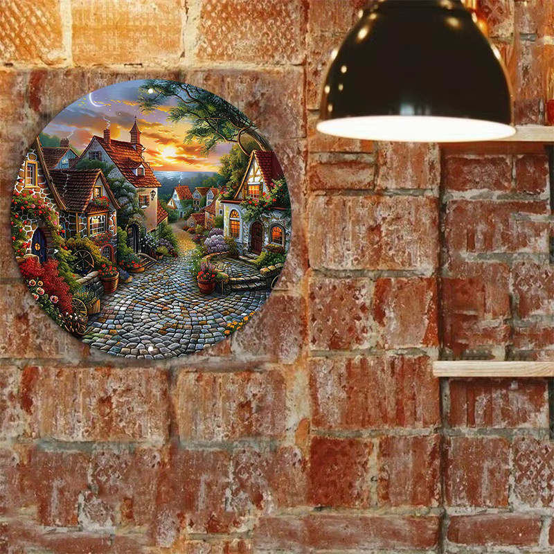 Rundes Aluminium-Metallwandschild Potdemiel mit Landschaftsmotiv, Mehrfarbig, Durchmesser: 20,32 cm - Bild 4