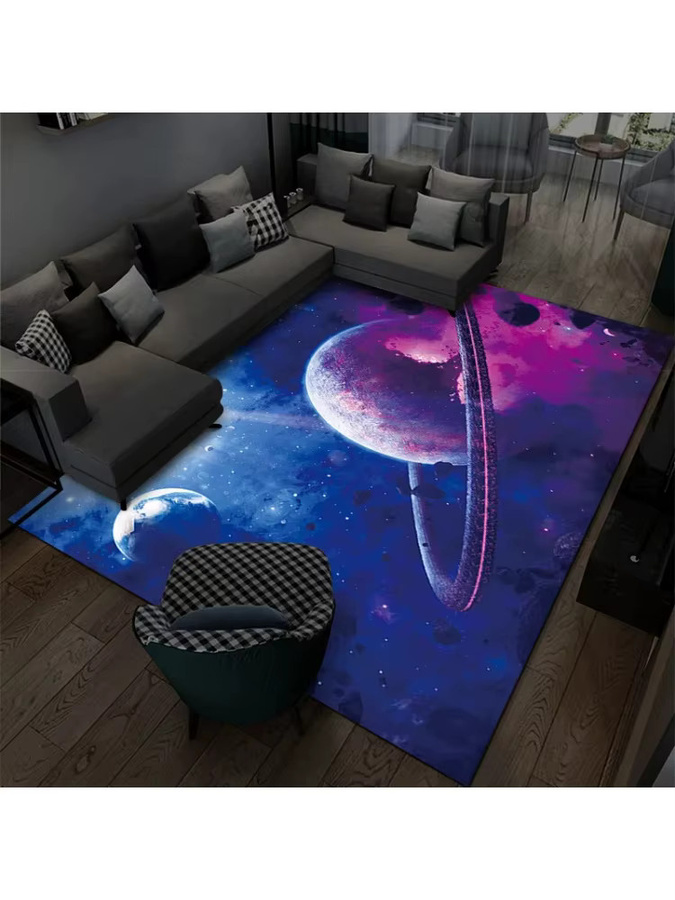 VIKAMA 3D-Teppich mit kosmischer Planeten-Illusion, rutschfeste Flanellmatte in Multicolour für Wohnzimmer, Schlafzimmer und Kinderzimmer - Bild 2