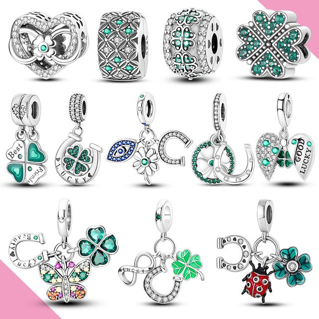 Charm-Perle 925 Silber, grünes Kleeblatt, Damen - Bild 1