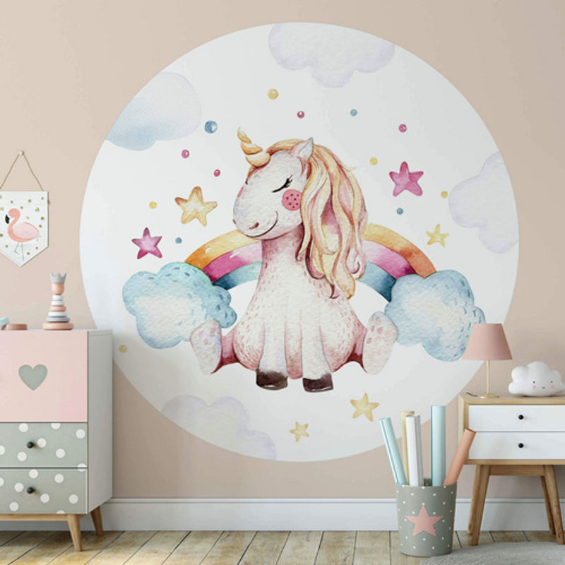 K&L Wall Art Vliestapete Kvilis Einhorn Regenbogen, Rundes Wandbild, mehrfarbig, matt, Breite: 284 cm, Höhe: 62 cm - Bild 2