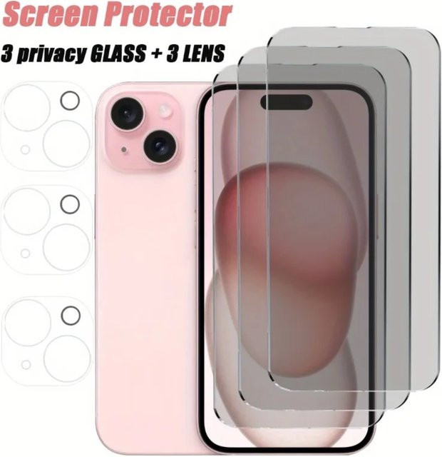 6-in-1 Anti-Peeping Displayschutzfolie mit Kameraobjektivschutz für iPhone 11 12 13 14 15 16 17 Pro Max Plus und Air - Bild 1