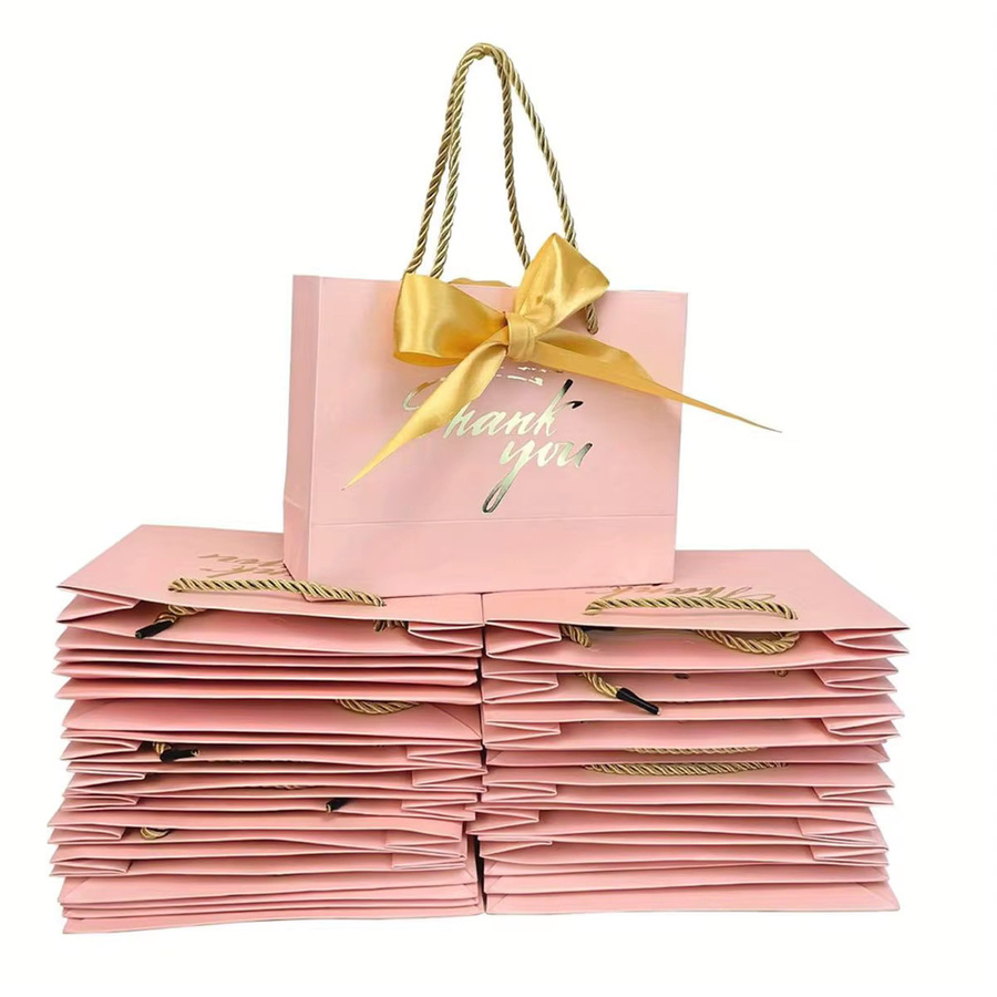 ZSY Geschenktüten aus Papier mit Aufschrift Thank You und Griffen, 6 Stück, Rosa - Bild 2