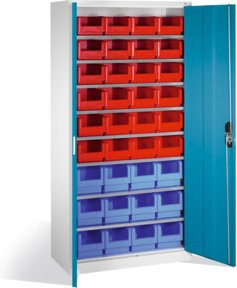 C+P Magazinschrank mit 26 Sichtlagerkästen aus Stahl, Front Lichtblau und Korpus Lichtgrau, H: 198,0 cm, B: 100,0 cm, T: 42,0 cm - Bild 1