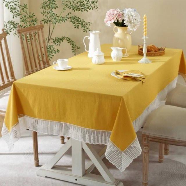 Einfarbige Spitzentischdecke von Super Six in Gelb für Esstisch, Kaffeetisch oder Schreibtisch, B/B: 90 x 90 cm - Bild 1